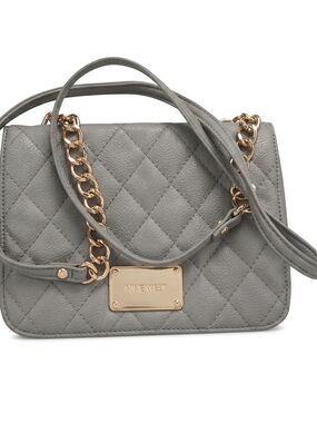 Nine West Quilted Grey Chain-Accent Crossbody Bag